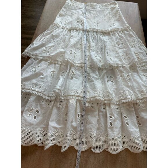 Alexis Faustine Ruffled Broderie Anglaise Cotton Midi Skirt White Medium Tiered - Picture 4 of 8